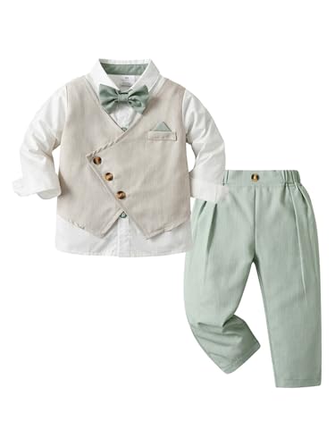 Fldy Kinder Baby Jungen Anzug Festlich Fliege Langarm Hemd Anzugweste Und Hose 4er Gentleman Set Für Taufe Hochzeit Party Grün 98-104 Fldy Kinder Baby Jungen Anzug Festlich Fliege Langarm Hemd Anzugweste Und Hose 4er Gentleman Set Für Taufe Hochzeit Party Grün 98-104 von Fldy