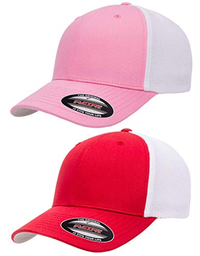 Flexfit Herren Unisex-Erwachsene Trucker, 2 Stück Pink/Weiß und Rot/Weiß, Einheitsgröße von Flexfit