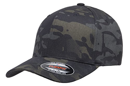 Flexfit Multicam Baseballkappe, 6 Paneele, offiziell lizenziert, Multi-Camouflage-Muster, Schwarz oder Grün, Schwarzes Multicam, S/M von Flexfit