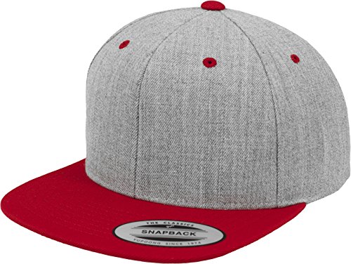 Yupoong Flexfit Unisex Kappe Classic Snapback 2-Tone, zweifarbige blanko Cap mit geradem Schirm, One Size Einheitsgröße für Männer und Frauen, Farbe heather/red von Flexfit