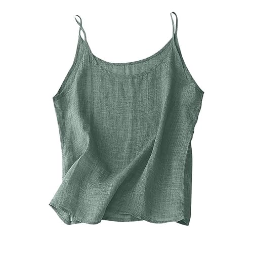 Flodxo Ärmelloses Damen-Top, T-Shirts, Sommer, Baumwolle, Leinen, Spaghettiträger, Rundhalsausschnitt, Tank-Top, lässig, locker, einfarbig, Pullover, Camisole, grün, XXL Flodxo Ärmelloses Damen-Top, T-Shirts, Sommer, Baumwolle, Leinen, Spaghettiträger, Rundhalsausschnitt, Tank-Top, lässig, locker, einfarbig, Pullover, Camisole, grün, XXL von Flodxo
