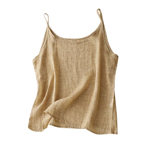 Flodxo Ärmelloses Damen-Top, T-Shirts, Sommer, Baumwolle, Leinen, Spaghettiträger, Rundhalsausschnitt, Tank-Top, lässig, locker, einfarbig, Pullover, Camisole, khaki, XL Flodxo Ärmelloses Damen-Top, T-Shirts, Sommer, Baumwolle, Leinen, Spaghettiträger, Rundhalsausschnitt, Tank-Top, lässig, locker, einfarbig, Pullover, Camisole, khaki, XL von Flodxo