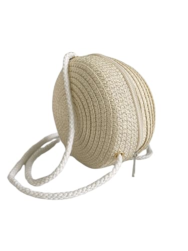 Floerns Damen Kleine Runde Stroh Crossbody Geldbörse Strand Kreis Boho Schultertasche, Beige, Einheitsgröße von Floerns