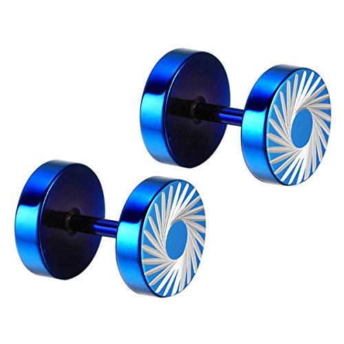 Flongo Damen Ohrringe 8 mm Fake Plugs tunnel aus Edelstahl Stretcher mit Blütenblätter Blumen Muster glänzend blau Ohrstecker für Herren männer Frauen Unisex Cheater Ohrstecker Schraubverschluss von Flongo