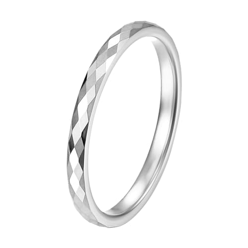 Flongo Ehering Damen Ring Silber: Frauen Ringe Hochzeit Paare Rings für Partner Pärchen Versprechen Verlobung Trauringe Wolfram Schmuck Geschenk Partnerringe für Couple Valentinstag 2mm breit von Flongo