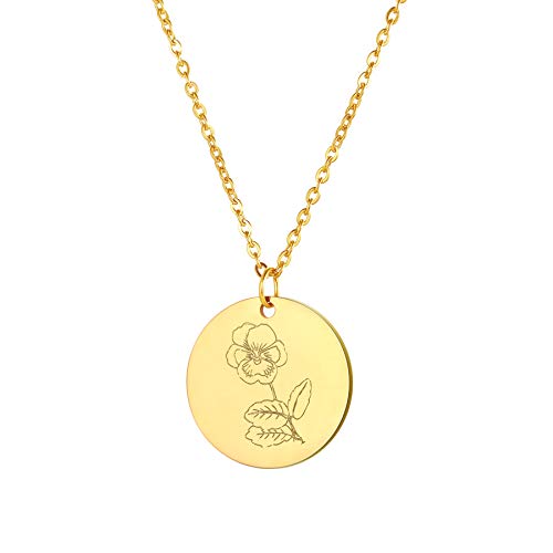 Flongo Geburtsblume Halskette Anhänger Damen Kette Geburtsmonat personalisiertes Geburtstag Geschenk für Frauen Gold Februar von Flongo