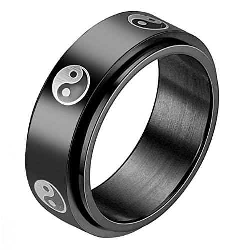 Flongo Herrenring Männer Ring Daumenring drehbarer Siegelring Bandring Tai Chi Yin Yang Glück Ringe Biker Schwarz Herren-Accessoires Größe 65 von Flongo