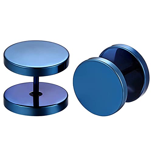 Flongo Männer Ohrstecker Frauen Ohrringe, 12mm Edelstahl Gestüt Stecker Ohrringe Ohrstecker Ohrhänger Blau Polished Taper Fake Plug Tunnel Ohrstecker Piercing Herren,Damen von Flongo