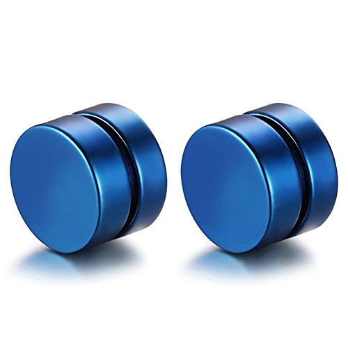 Flongo Magnet Ohrringe blau 8mm Edelstahl Damen Ohrstecker magnetisch fake plug tunnel stud magnetic earrings Herren kein Loch ohne Loch Ohrschmuck von Flongo