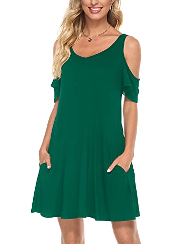 Florboom Cold Shoulder Kleid Damen A Linie Kleider Sommer Freizeitkleid Kurzarm Tunikakleid Grün XXL von Florboom