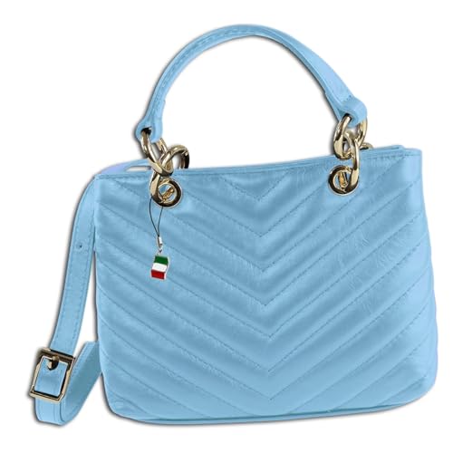 Florence Umhängetasche Damen gesteppte Handtasche Echtleder hellblau OTM810H Leder Umhängetasche von FlorenceLeather