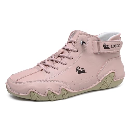 Ultra-bequemer Rutschfester Barfußschuhe, BarfuBschuh aus echtem Leder Flexao und Wandara Orthoschuhe Low Top Für Unisex Damen Herren 37Rosa High Top von Flossty