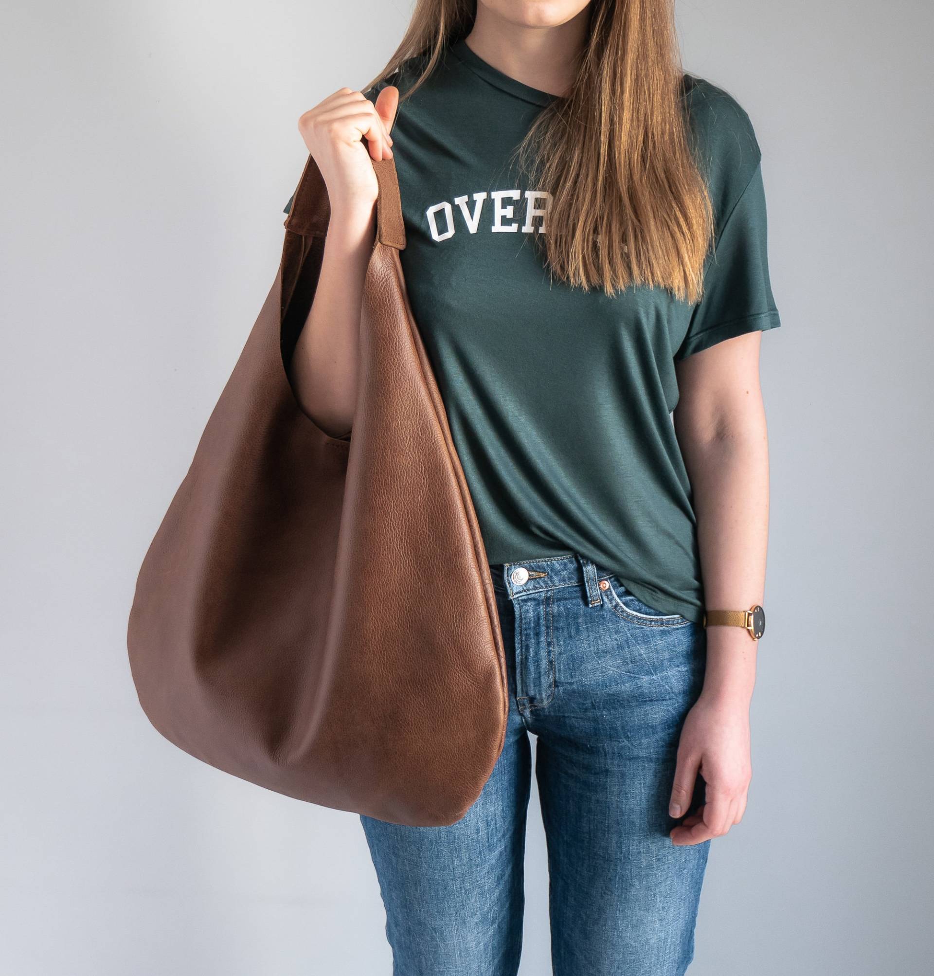 Braune Leder Hobo Tasche - Braune Oversize Umhängetasche Alltagstasche Aus Leder Weiche Handtasche Für Frauen von FlouBag