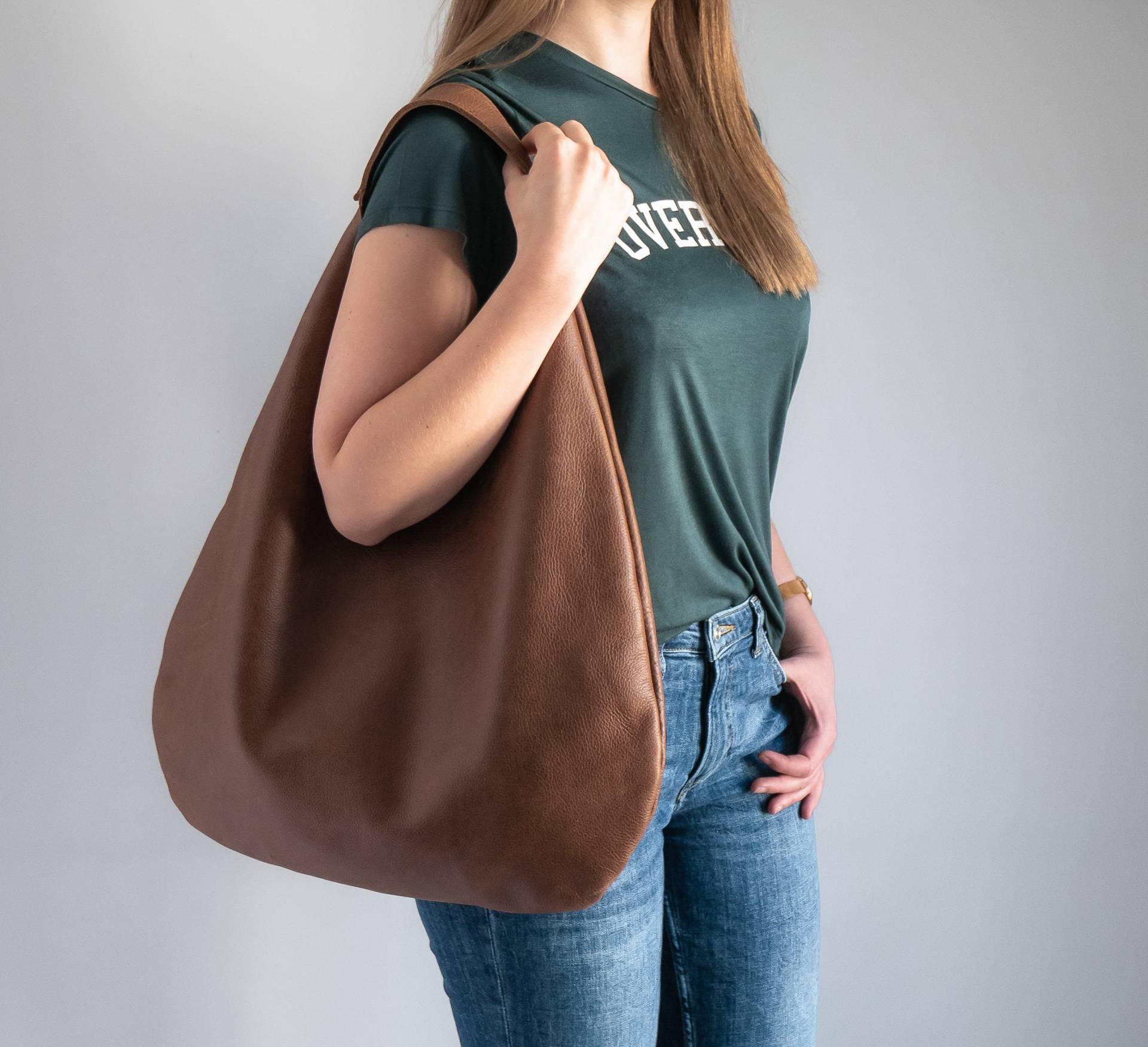 Braune Oversize Tasche, Umhängetasche - Leder Hobo Tasche Handtasche Aus Weichem Leder Für Frauen von FlouBag