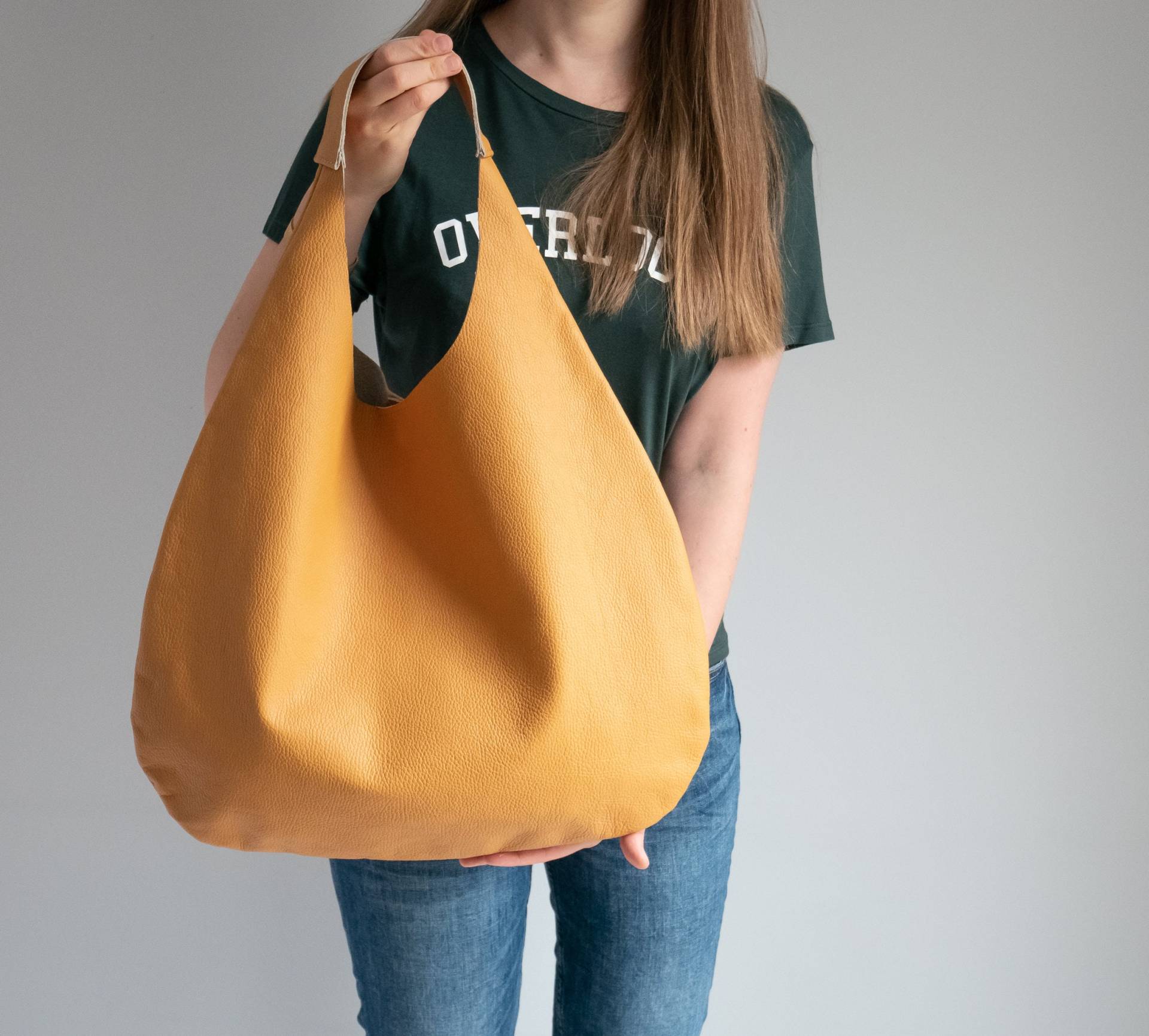 Gelbe Oversize Umhängetasche - Leder Hobo Tasche Alltagstasche Aus Leder Weiche Handtasche Für Frauen von FlouBag