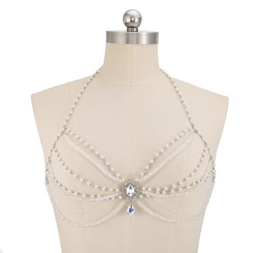 Flovel Boho geschichtete Brustkette, Perlenperlen-Körperkette, Strass-Hochzeits-BH-Kette, Körperschmuck für Frauen und Mädchen von Flovel