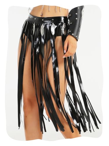 Flovel Gothic Lederrock Damen Schwarzer Fransen Rock Punk Rock mit Nieten für Damen Flovel Gothic Lederrock Damen Schwarzer Fransen Rock Punk Rock mit Nieten für Damen von Flovel