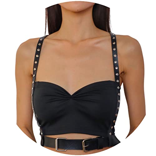 Flovel Punk Leder Körperkette Schwarz Harness Taillenkette Bikini Brustketten Gürtel Gothic Rave Nachtclub Körperkette für Frauen und Mädchen von Flovel