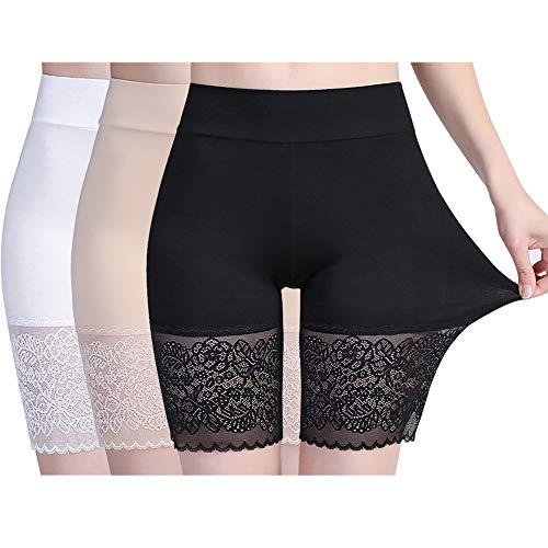 Damen Basic Lange Slip Anti-Scheuern Baumwolle Shorts Lange Bein Höschen Damen Weiche Boxershorts Unterwäsche, Style5-Schwarz + Haut+Weiß, Einheitsgröße von Flow.month