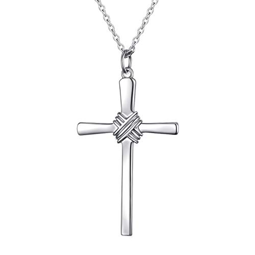 925 Sterling Silber Klassische Simpel Kreuz Kette Anhänger Schmuck Halskette für Herren Jungs Damen, 24 Zoll starke lange Kette von Flyow