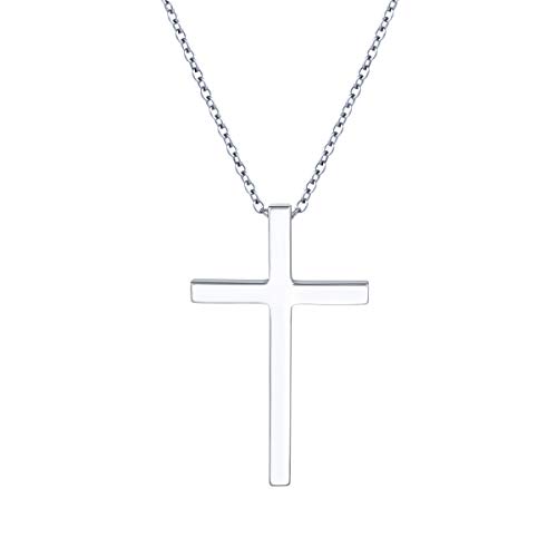 Flyow 925 Sterling Silber klassische Simpel Kreuz Kette Anhänger Schmuck Halskette für Herren, Silber Kette 61 cm Geschenk (Kleines Kreuz) von Flyow