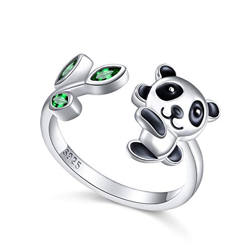 925 Sterling Silber Ringe Tierschmuck Hypoallergene Verstellbare Offene Panda Ring für Damen Frauen Mädchen Geburtstagsgeschenk Weihnachtsgeschenke (Panda) von Flyow