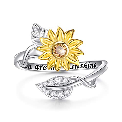 Flyow 925 Sterling Silber Schmuck Verstellbar Open Sonnenblume Ring für Damen und Mädchen (54 (17.2)) von Flyow