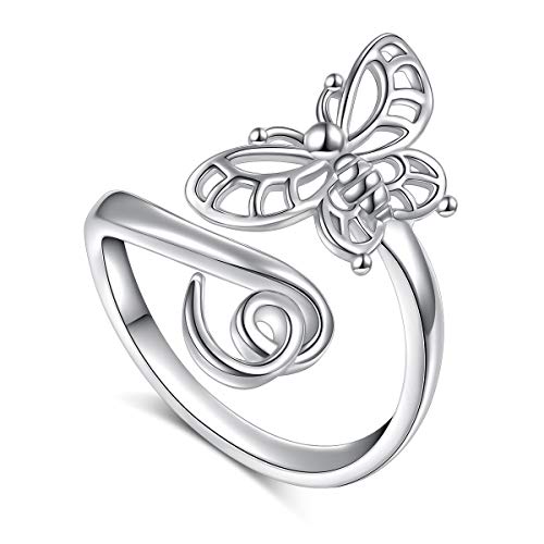 Flyow 925 Sterling Silber Schmuck Verstellbar Open Tier und Herz Ring für Damen und Mädchen (Butterfly) von Flyow