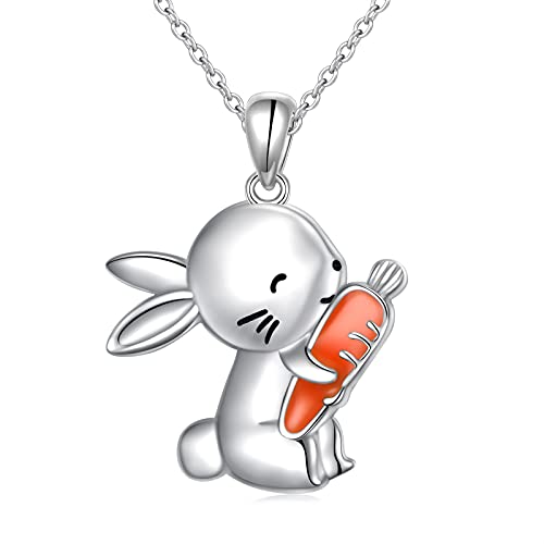 Bunny Carrot Halskette für Damen Tierschmuck 925 Sterling Silber Kaninchen Anhänger für Mädchen Geburtstag Ostern Geschenke von Flyow