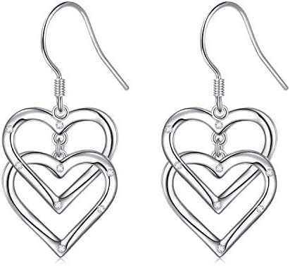 Flyow S925 Sterling Silber Liebe Herz Ohrring, lange baumeln Drop Haken Ohrstecker Schmuck Geburtstag Geschenke für Frauen von Flyow