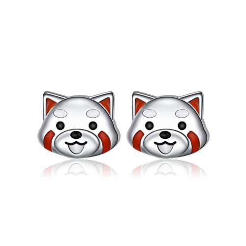 Flyow S925 Sterling Silber Rot Panda Ohrstecker Niedliche Tier Schmuck Geschenk für Frauen Tochter von Flyow