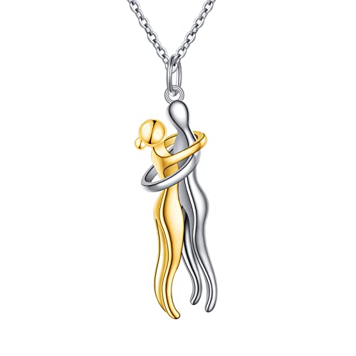 Flyow Umarmung Paar Halskette 925 Sterling Silber 14K Gold Umarmungs-Halskette Geschenke zum Jahrestag Für Sie und Ihn Herren Damen von Flyow