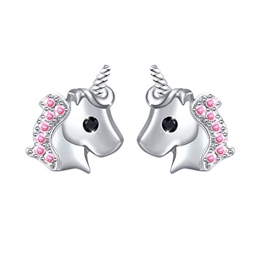 Fylow 925 Sterling Silber Einhorn Ohrstecker mit CZ Stecker Ohrringe Ohrschmuck (Rosa) von Flyow