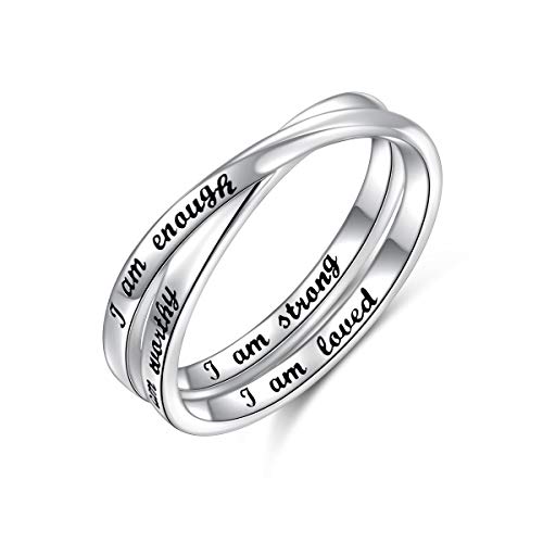 I am Enough Ring 925 Sterling Silber Inspirierender Ring for für Damen Mädchen Bester Geburtstag Weihnachtsgeschenke (62 (19.8)) von Flyow