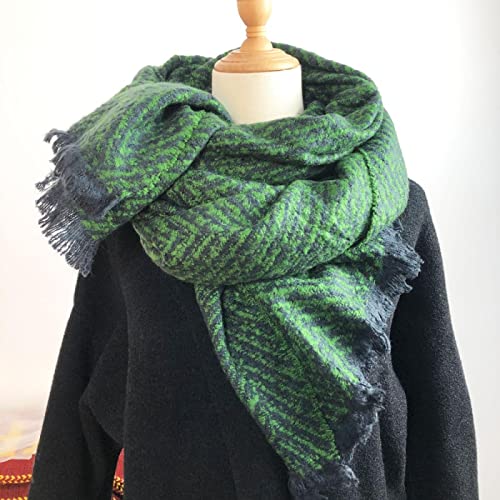 Focisa Schals Damen Scarf Tücher Halstuch Schals Gestreifte Damenschals Damenschals Wickeln Dicke Weiche Einfarbige Schals Lange Tücher 200X65Cm Grün von Focisa