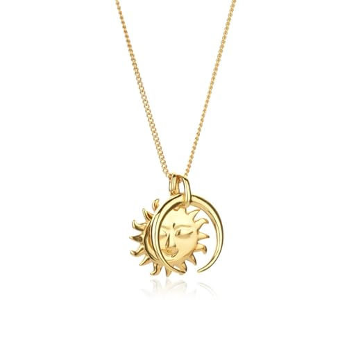 Halskette Ketten Schmuck Herren Frauen Anhänger Necklace 925 Big Rock Punk Moon Anhänger Sonnenblume Gesicht Halskette Frauen Lange Kette Schmuck Sunflowemoon von Focisa