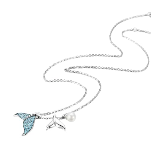 Halskette Ketten Schmuck Herren Frauen Anhänger Necklace 925 Blauer Meerjungfrauenschwanz Anhänger Halskette Hochwertiger Damenschmuck 17,32 Zoll von Focisa