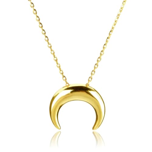 Halskette Ketten Schmuck Herren Frauen Anhänger Necklace 925 Einfacher Mond Anhänger Halskette Lange Kette Rock Punk Frauen Schlanker Anhänger Schmuck Gold von Focisa