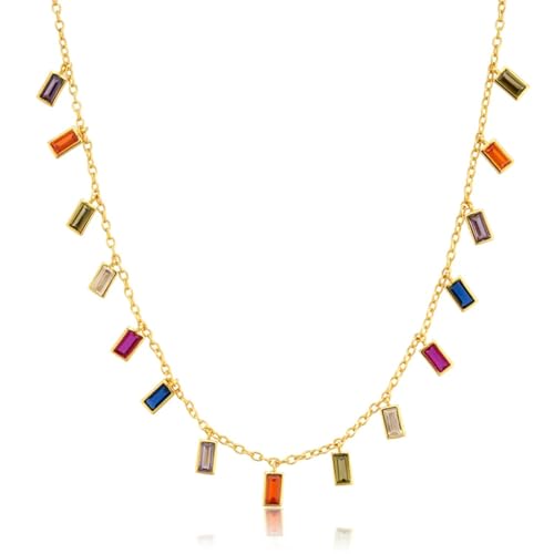 Halskette Ketten Schmuck Herren Frauen Anhänger Necklace 925 Frauenhalskette Party Bunter Anhänger Regenbogenkette Halskette Langer Schmuck Goldhalskette von Focisa