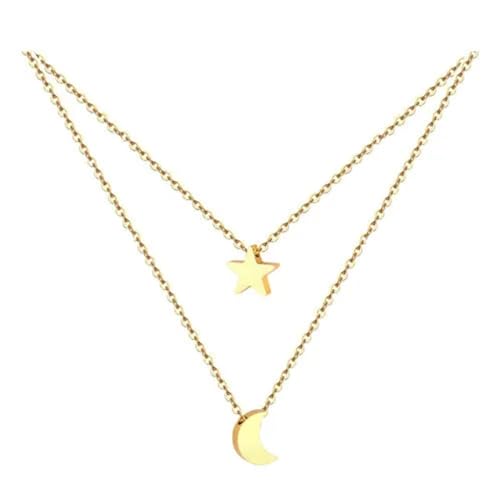 Halskette Ketten Schmuck Herren Frauen Anhänger Necklace Doppellagige Geometrische Sternkette Mädchen Handgemachte Einfache Halskette Schmuck 07-Gold von Focisa