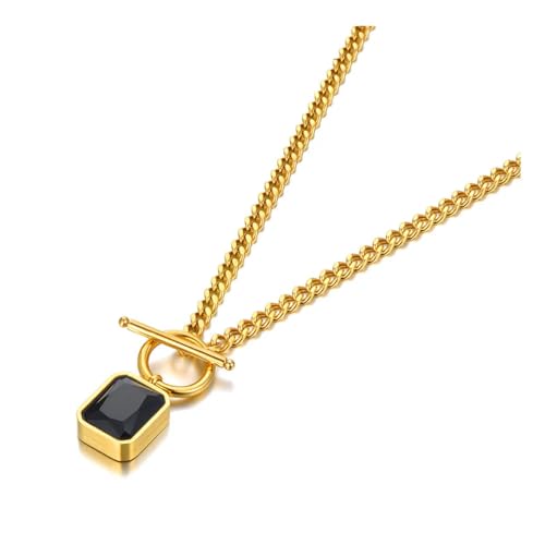 Halskette Ketten Schmuck Herren Frauen Anhänger Necklace Geometrischer Anhänger Halskette Mode Damen Halskette Exquisite Stilvolle Halskette N21267G-Schwarz von Focisa