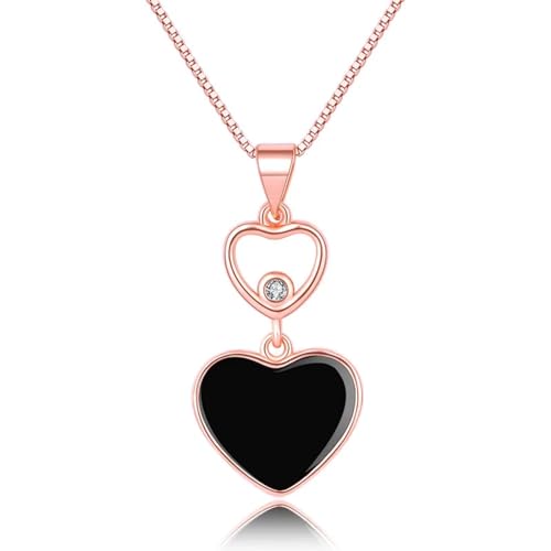 Halskette Ketten Schmuck Herren Frauen Anhänger Necklace Mode 925 Kette Halskette Damenschmuck Mode Herzform Anhänger Damen Rot Schwarz Choker Halskette Damenschmuck Schwarz von Focisa