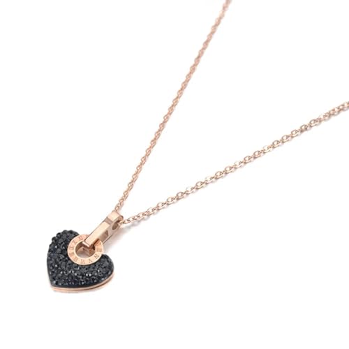 Halskette Ketten Schmuck Herren Frauen Anhänger Necklace Stilvolle Weiße/Schwarze Herzförmige Halskette Schmuck Niedliche Anhänger Kettenkette Halskette Für Frauen N19112R-Schwarz von Focisa