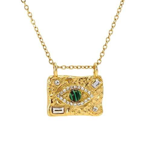 Halskette Ketten Schmuck Herren Frauen Anhänger Necklace Trendige Grüne Quadratische Anhänger-Halskette Für Frauen, Schöne Und Elegante Halskette von Focisa