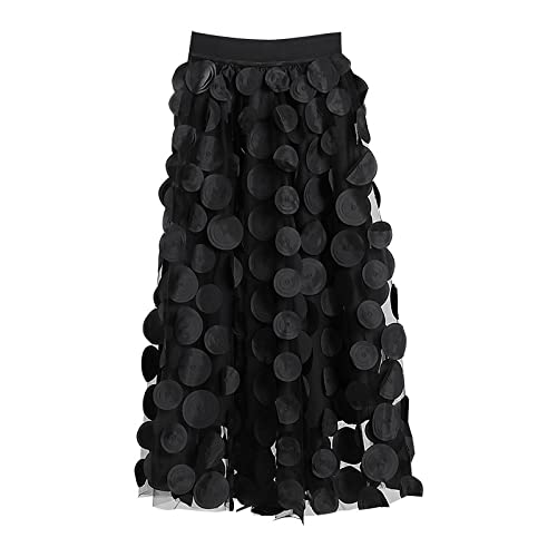 Rock Damen Langer Skirt Falten Taille Linie Neue Frauen Herbst Einfarbige Gaze Elastische Taille Damen Casual Loose Fashion Mid-Wade A-Linie Rock L Schwarz von Focisa