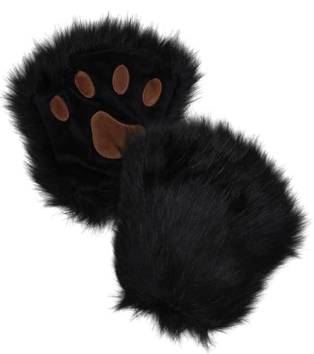 Focupaja Pelzige Bärentatzen Wolf Handschuhe Faux Tier Cosplay Fingerlose Handschuhe Niedliche Katze Handschuhe Warme Plüsch Winterhandschuhe Eine Größe Schwarz von Focupaja