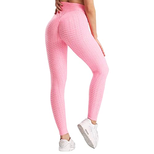 Fohevers Damen-Leggings mit hoher Taille, für Yoga, Fitnessstudio, Laufen, elastisch, Sport, gerüscht, Bauchkontrolle, Leggings, rose, XXX-Large von Fohevers