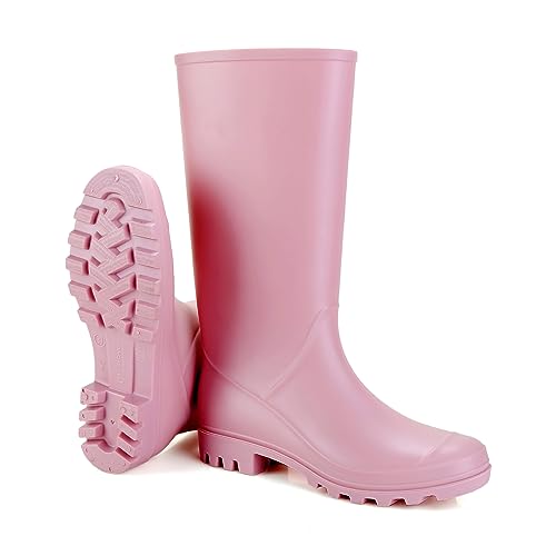 Foinledr Gummistiefel Damen Halbhoch, Mode Atmungsaktiv Anti-Rutsch Bequem Regenschuhe Reitstiefel Regenstiefel Rain Boots Gummistiefeletten Hoch, Rosa, 36 EU von Foinledr