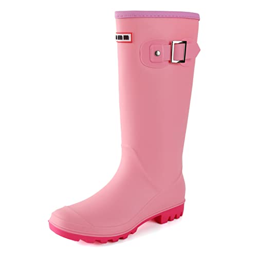 Foinledr Gummistiefel Damen Regenstiefel Wasserdicht Gummistiefel-Damen Hoch Rain Boots Lang Gartenstiefel Atmungsaktiv Gummistiefeletten Wasserdichter Gumischtifel, Rosa, 36 EU von Foinledr