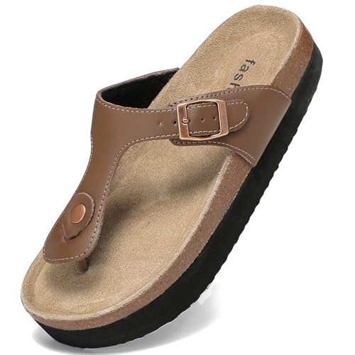 Foinledr Leder-Flip-Flops für Damen, weiches Kork-Fußbett, Sandalen, Plateau-Slides, Tanga, offene Zehen, Sandalen, elegante Schuhe für Spaziergänge, Strand, Indoor, braun, 36 EU Foinledr Leder-Flip-Flops für Damen, weiches Kork-Fußbett, Sandalen, Plateau-Slides, Tanga, offene Zehen, Sandalen, elegante Schuhe für Spaziergänge, Strand, Indoor, braun, 36 EU von Foinledr